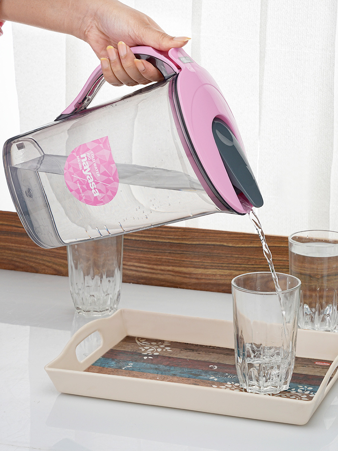 Nayasa Icon Pink Sturdy Handle Leakproof Lid Strong & Flat Body Water Jug- 2100 ML