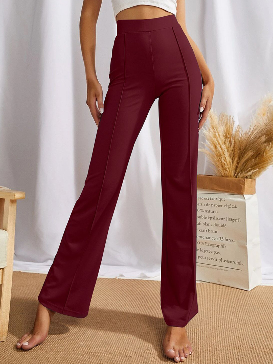 SWADESI STUFF Women Relaxed Easy Wash Mid-Rise Wide Leg Trousers