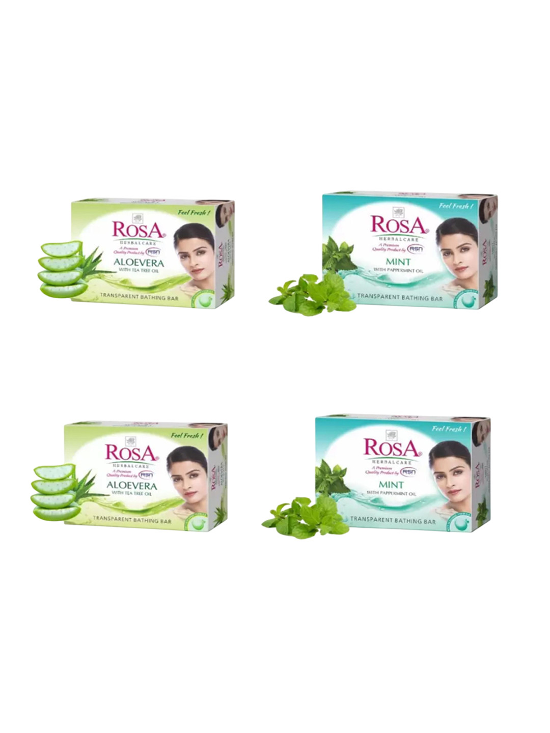 ROSA Set Of 4 Transparent Mint & Aloevera Gel Soap- 100 g Each