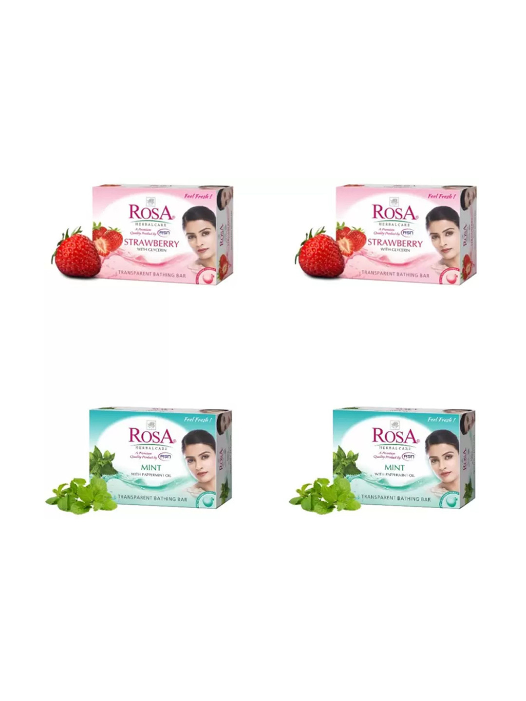 ROSA Set Of 4 Transparent Strawberry & Mint Gel Soap For Tantalizing Aroma - 100 g Each