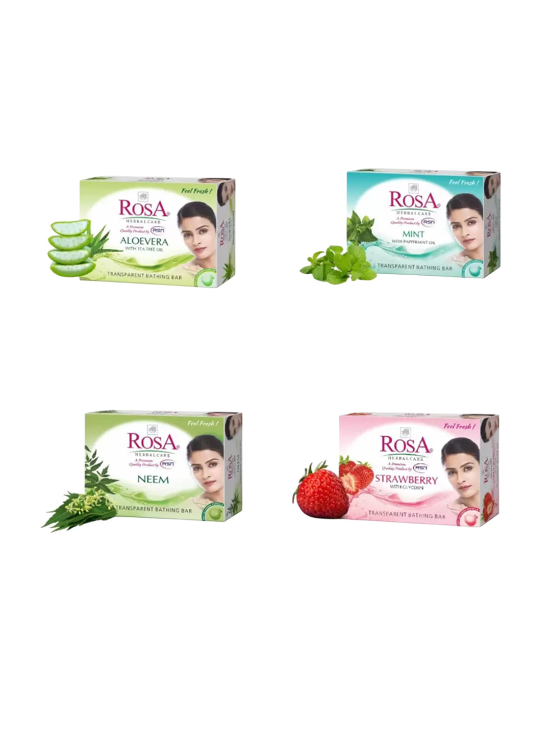 ROSA Set Of 4 Strawberry - Mint - Neem & Aloevera Gel Soaps - 100 g Each
