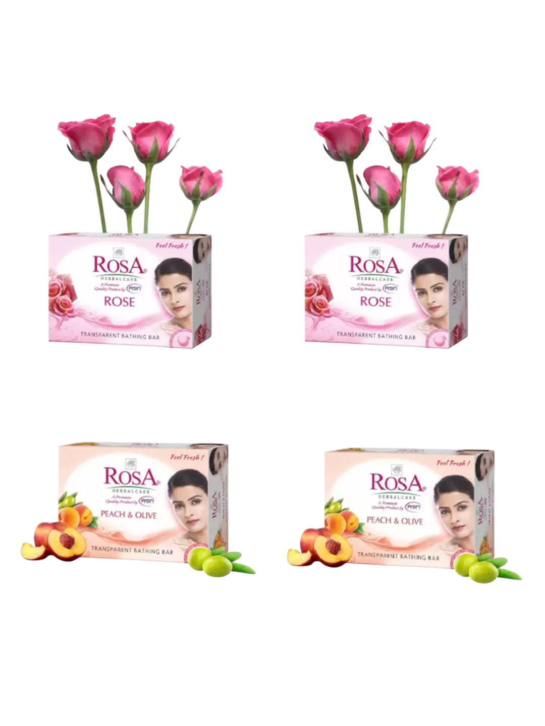 ROSA Herbal Care Set Of 4 Transparent Rose- Peach & Olive Gel Soap For Hydration-100g Each