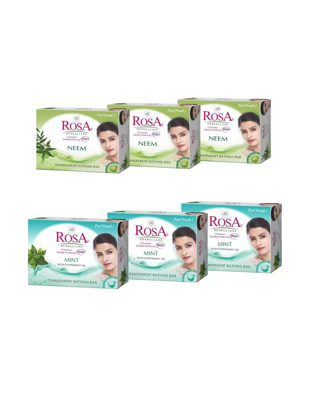 ROSA Herbal Care Set Of 6 Neem & Mint Soap For Hydration and Nourishment- 100 g Each