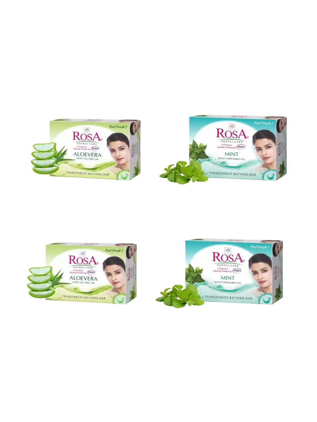 ROSA Herbal Care Set Of 4 Transparent Aloevera & Mint Glycerin Gel Soap - 100 g Each