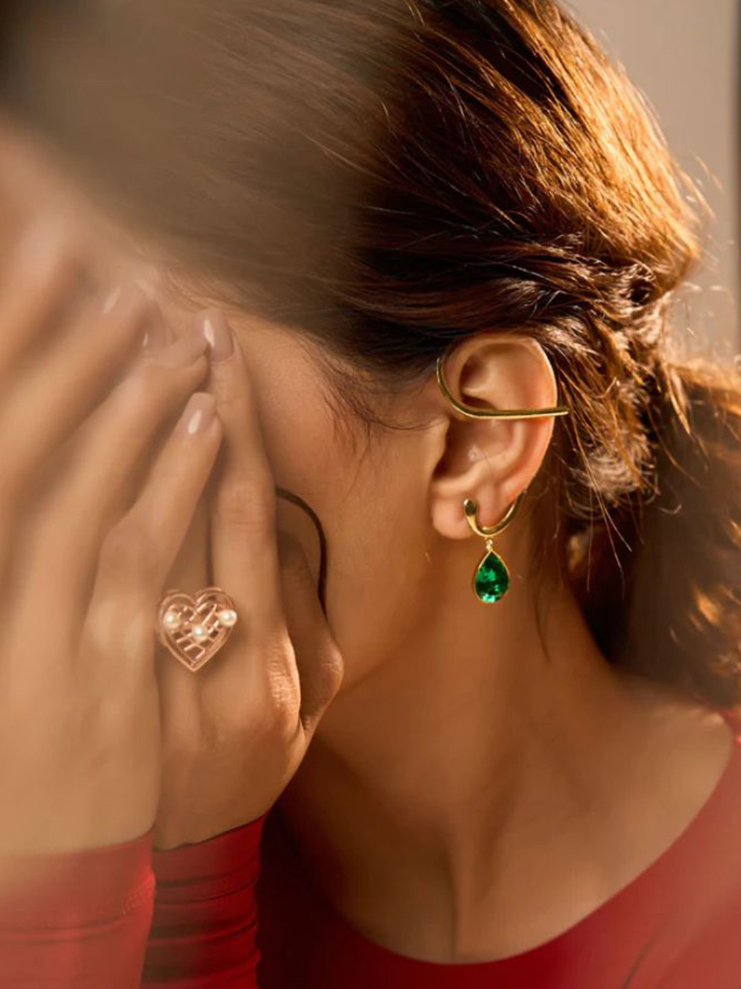 ESME Gold-Plated Swarovski Crystal Contemporary Shaped Drop Earrings