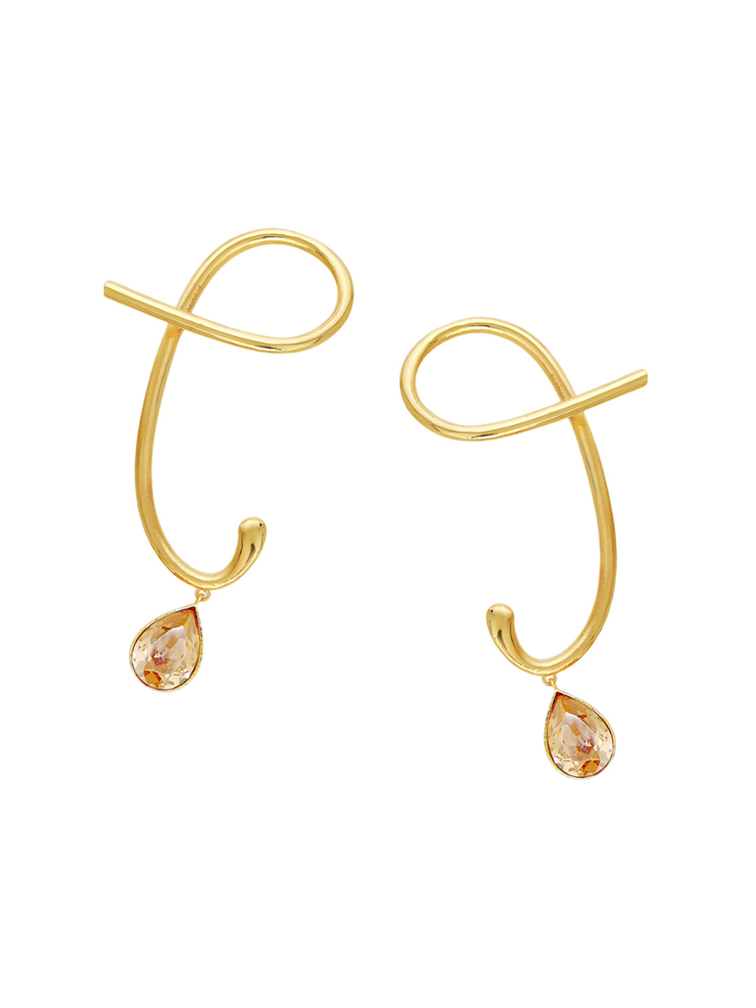 ESME Gold-Plated Swarovski Crystal Studded Contemporary Shaped Drop Earrings