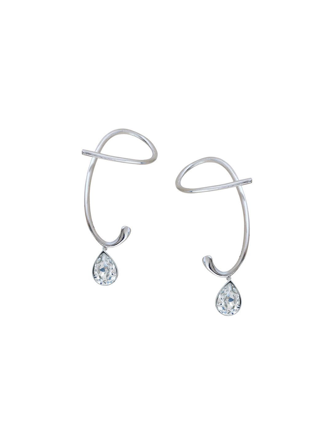 ESME Silver-Plated Swarovski Crystal Studded Contemporary Shaped Drop Earrings