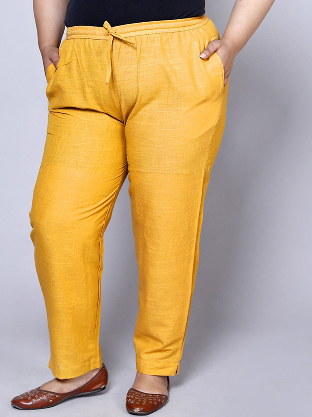 Prin Fashion House Women Plus Size Relaxed Straight Leg Pure Cotton Easy Wash Trouser