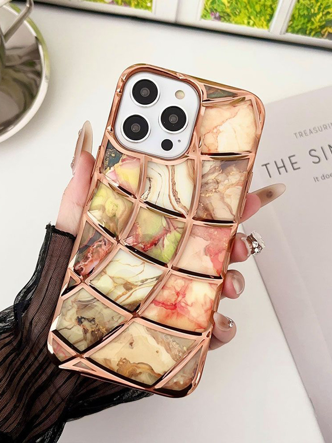 Luxury Kase LK145 Electroplated Marble Look Soft Shell iPhone 14 Pro Back Case