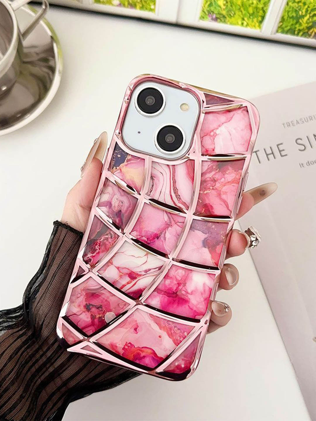 Luxury Kase LK145 Electroplated Marble Geometric iPhone 13 Back Case
