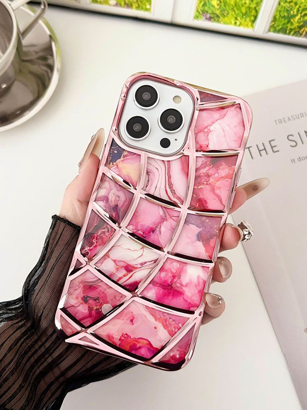 Luxury Kase LK145 Electroplated Marble Look Soft Shell iPhone 14 Pro Back Case