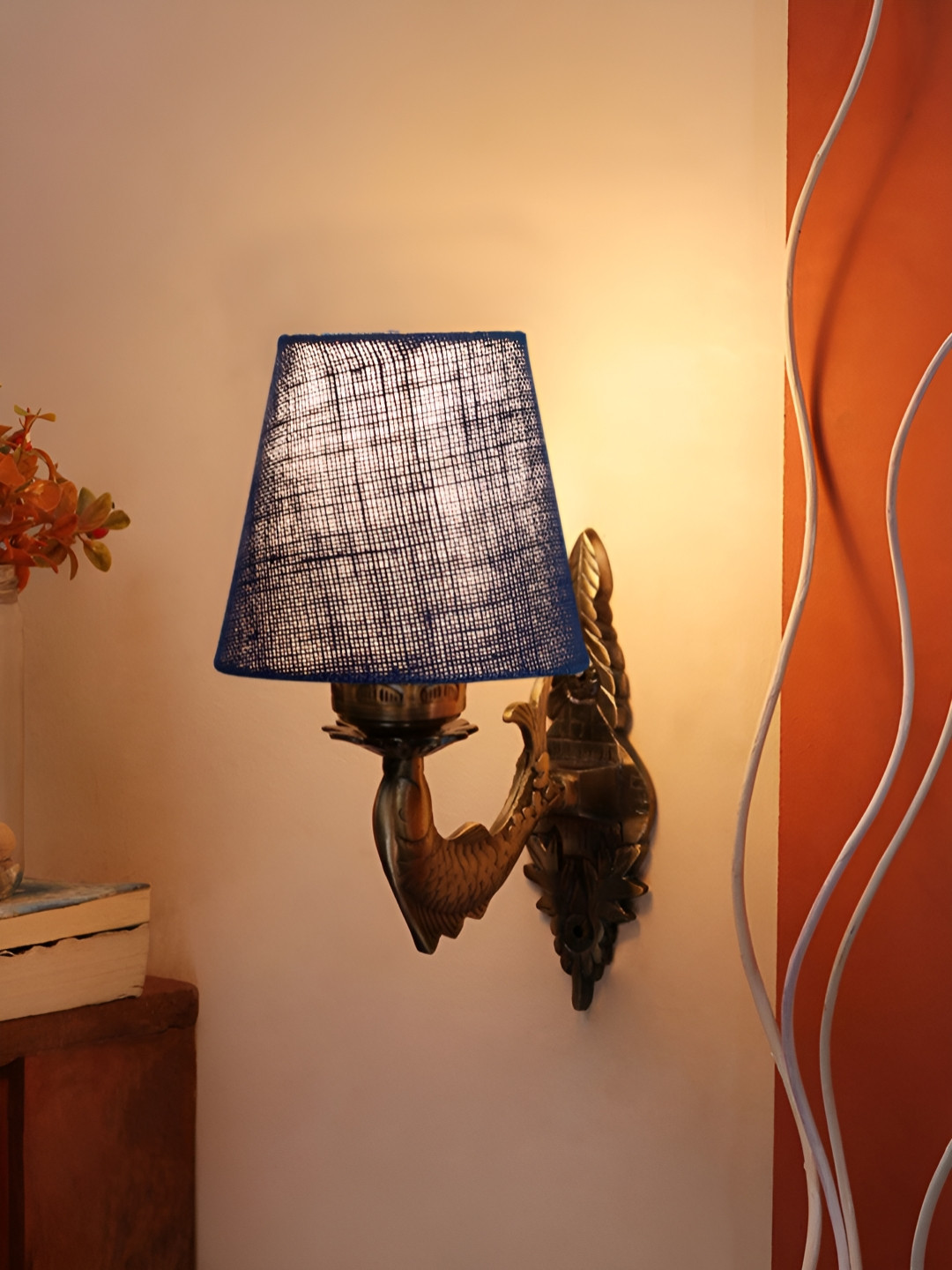 Aura Blue & Gold Toned Metal Traditional Frustum Shaped Wall Lamp