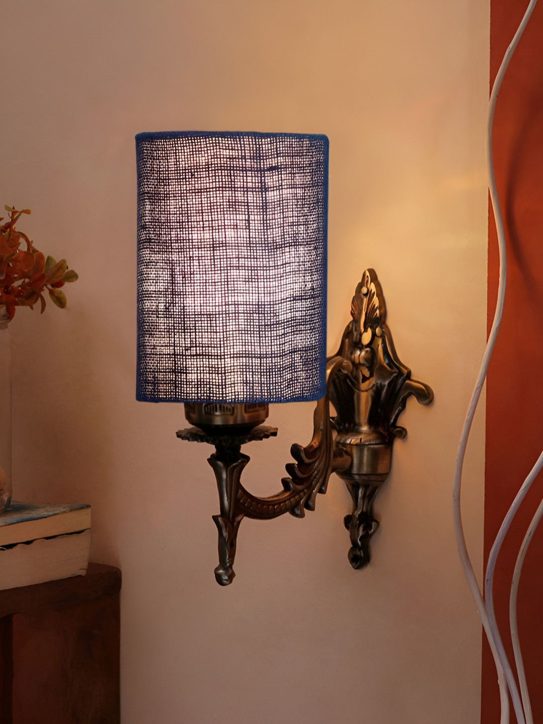 Aura Blue & Gold Toned Metal Cylinder Shaped Wall Lamp