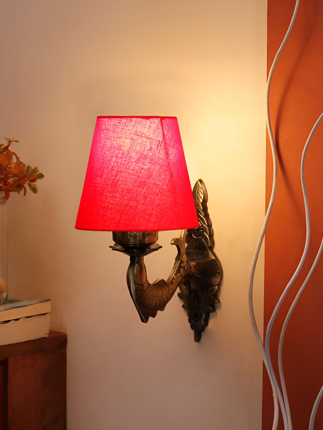 Aura Red & Gold Toned Metal Frustum Shaped Wall Lamp