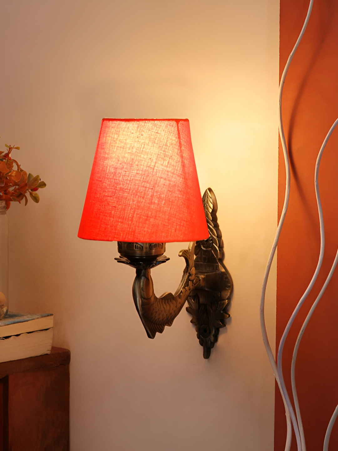 Aura Devansh Orange & Bronze-Toned Metal Traditional Abstract Shaped Wall Lamp