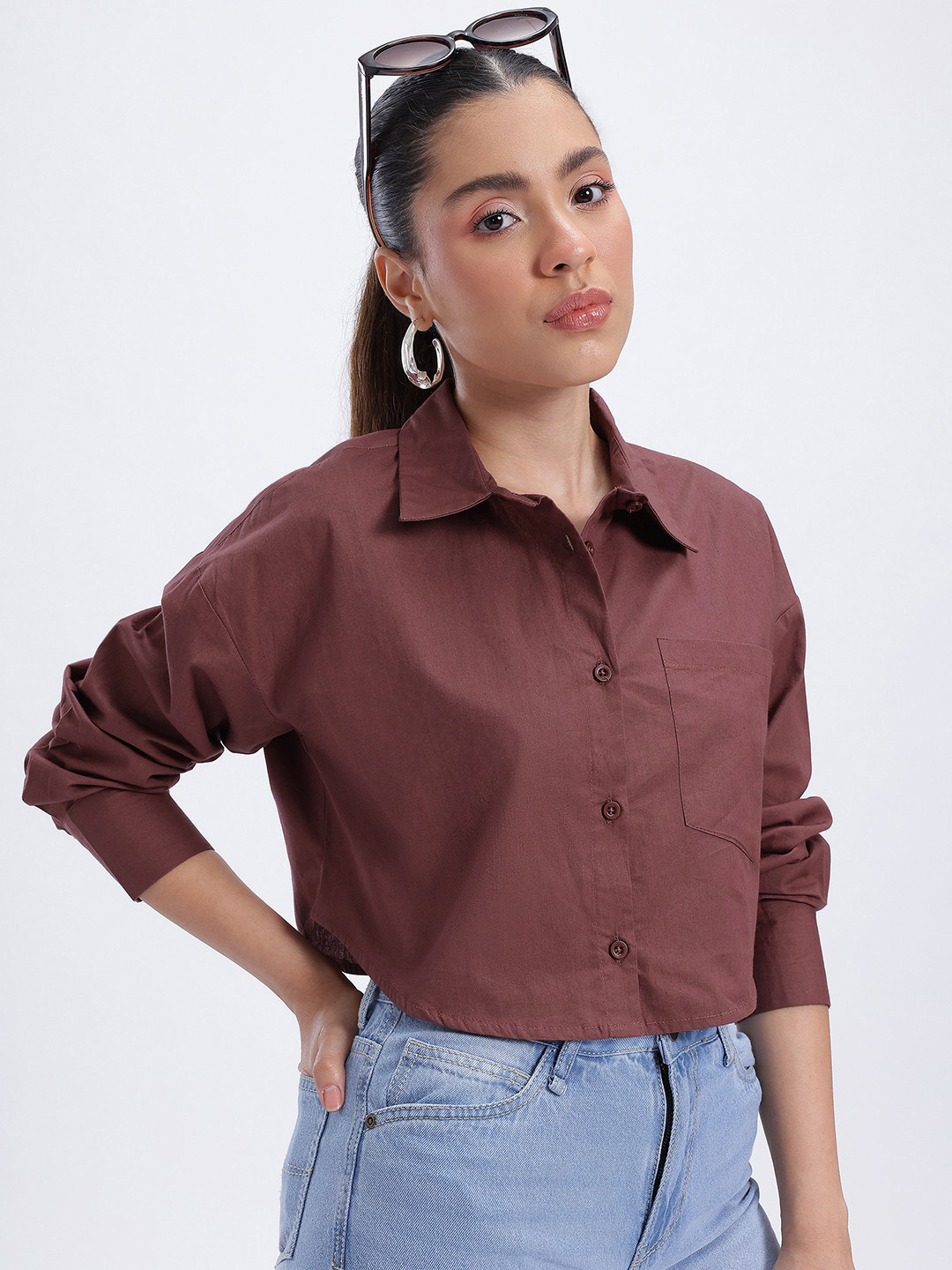 glitchez Poplin Boxy Fit Crop Shirt