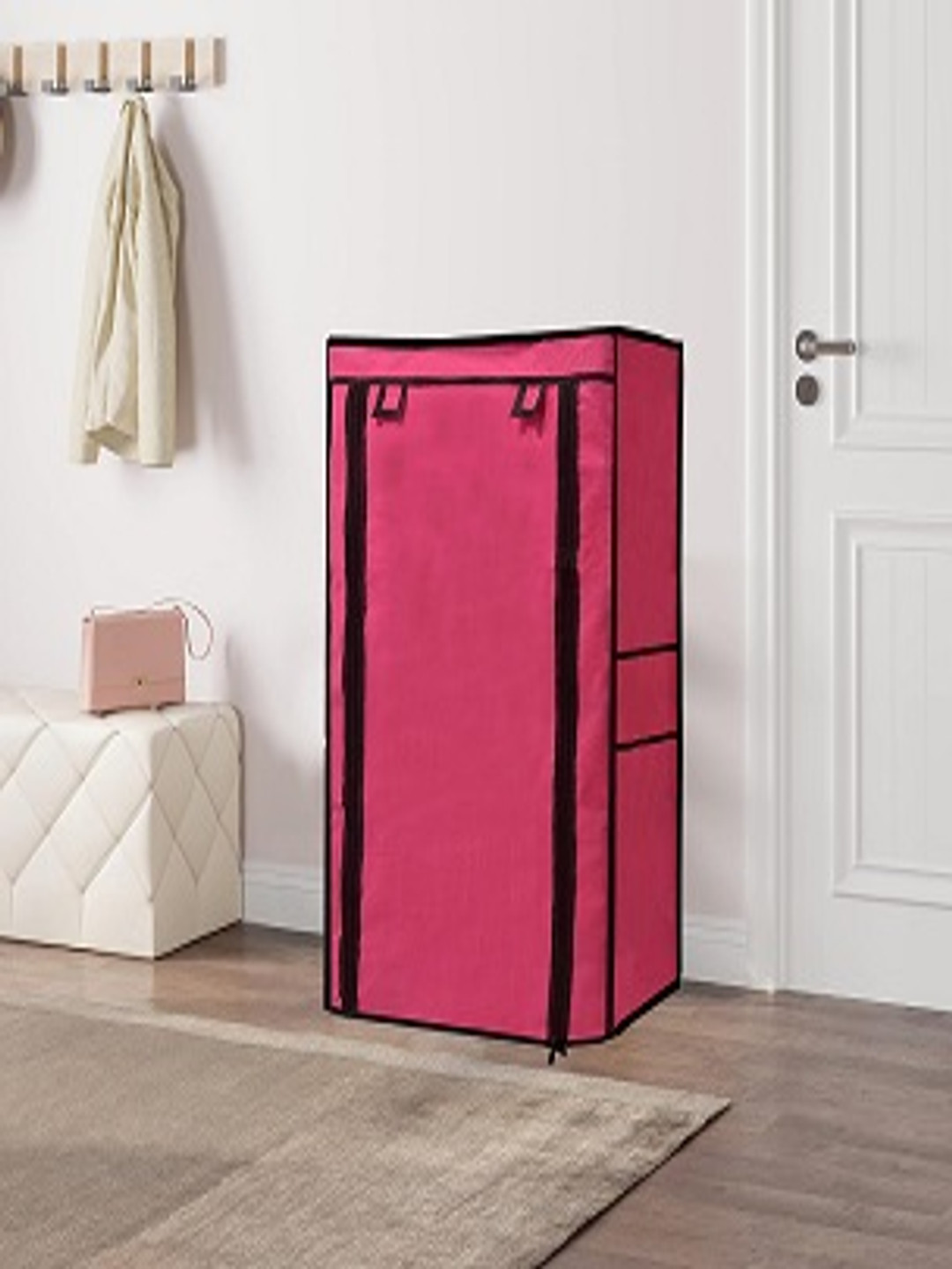 Rmerchants Pink and Black Water Resistant Collapsible Shoe Rack
