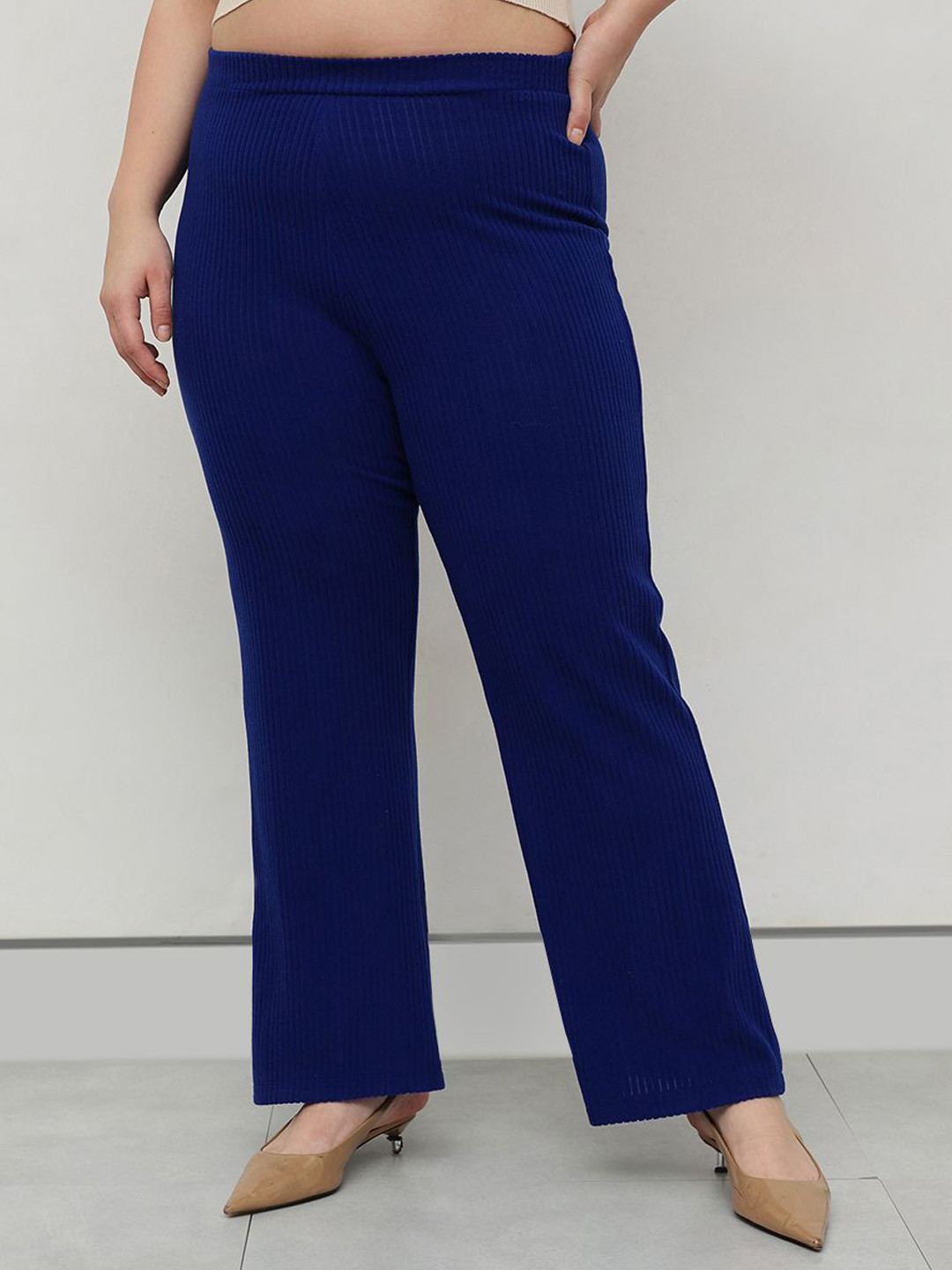CURVY STREET Women Plus Size Relaxed Straight Fit High-Rise Bootcut Trousers