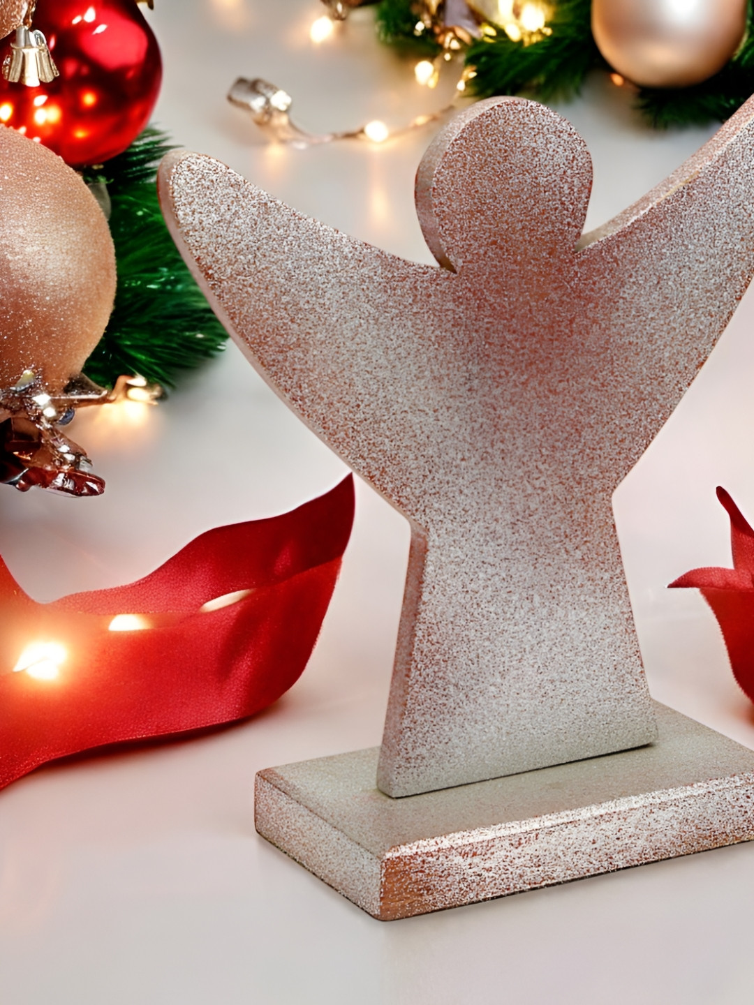 Hind Decor Guardian Angel Silver Wood Natural Living Room Hand-Crafted Medium Showpiece - 11 Inches