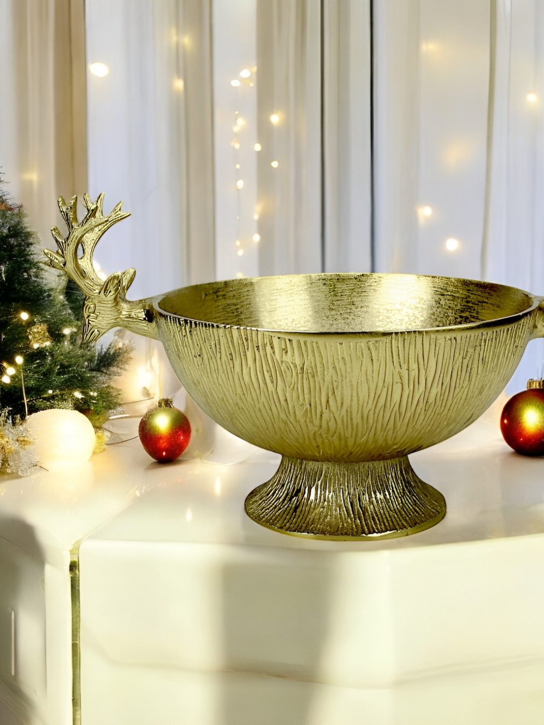 Hind Decor Gold Toned Christmas Serving Bowl