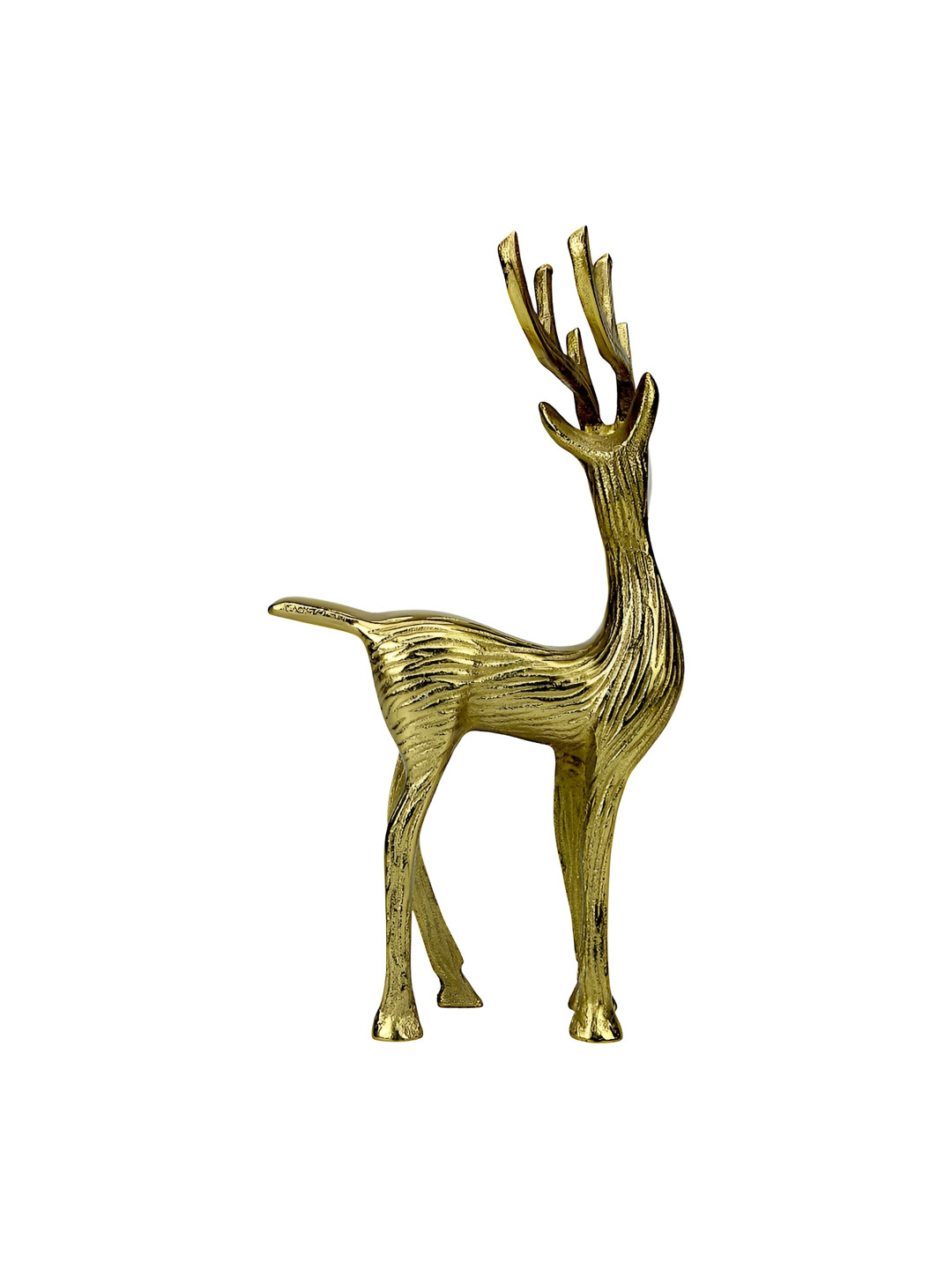 Hind Decor Christmas Minimalistic Standing Deer Gold Metal Metallic Living Room Hand-Crafted Medium Showpiece - 14.2 Inches