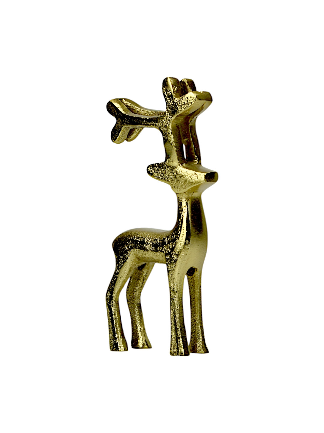 Hind Decor Christmas Minimalistic Standing Deer Gold Metal Metallic Home Office Hand-Crafted Small Showpiece - 6.3 Inches