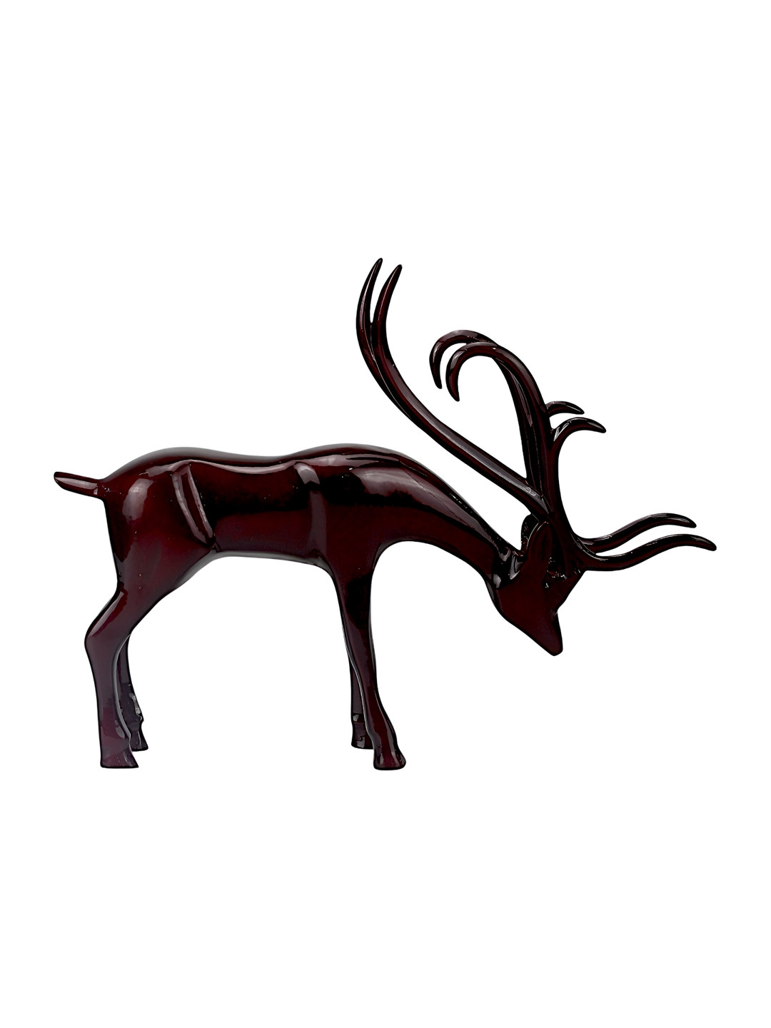 Hind Decor Long Horn Reindeer Maroon Metal Metallic Living Room Medium Showpiece - 11 Inches
