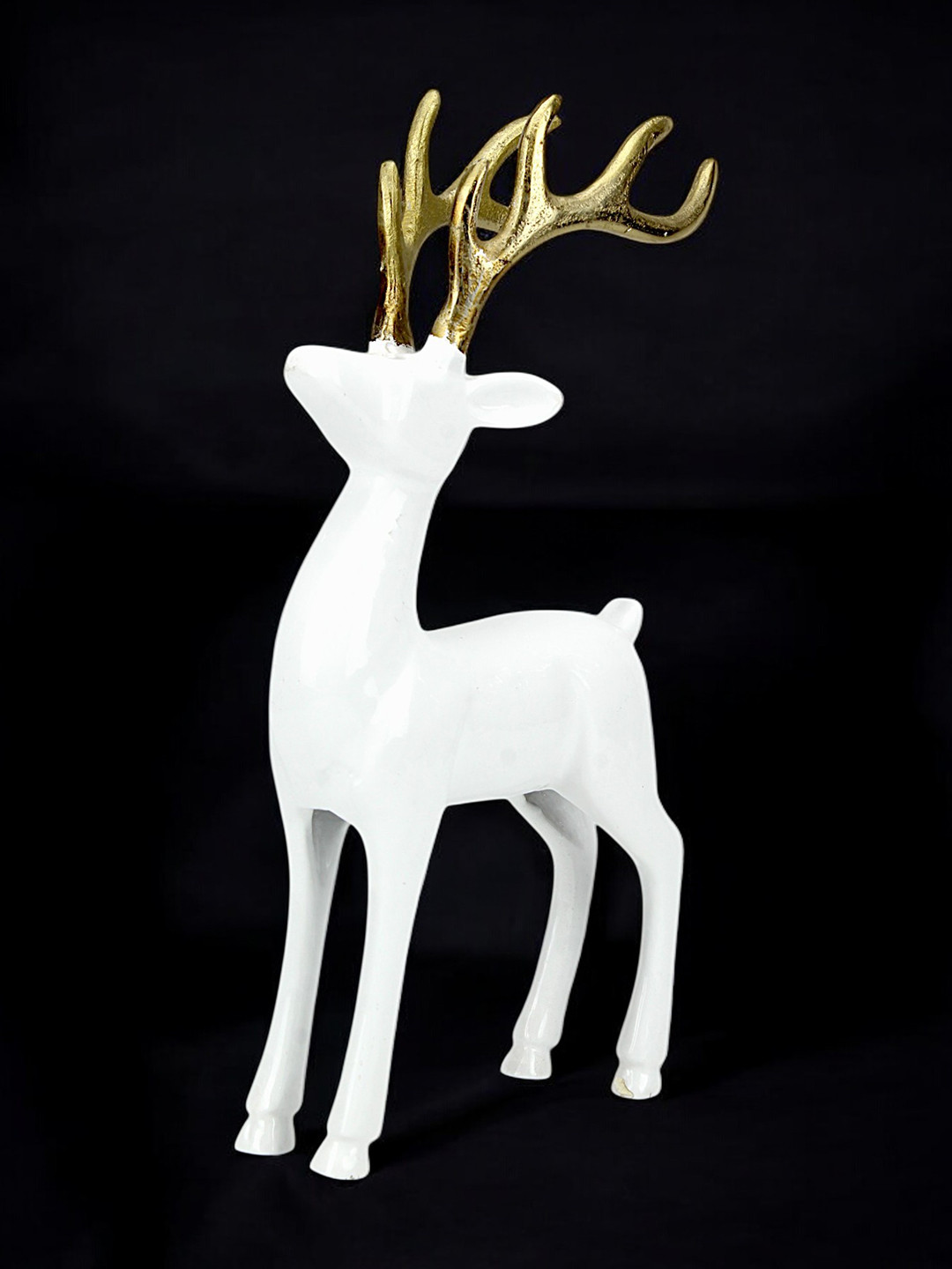 Hind Decor Reindeer with Horns White Metal Metallic Home Office Medium Showpiece - 13.8 Inches