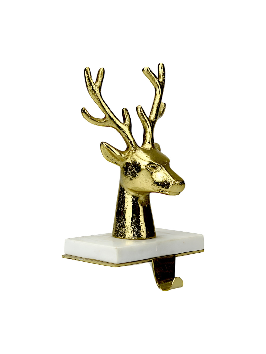 Hind Decor Gold-Toned Aluminum Reindeer on Marble Base Holder