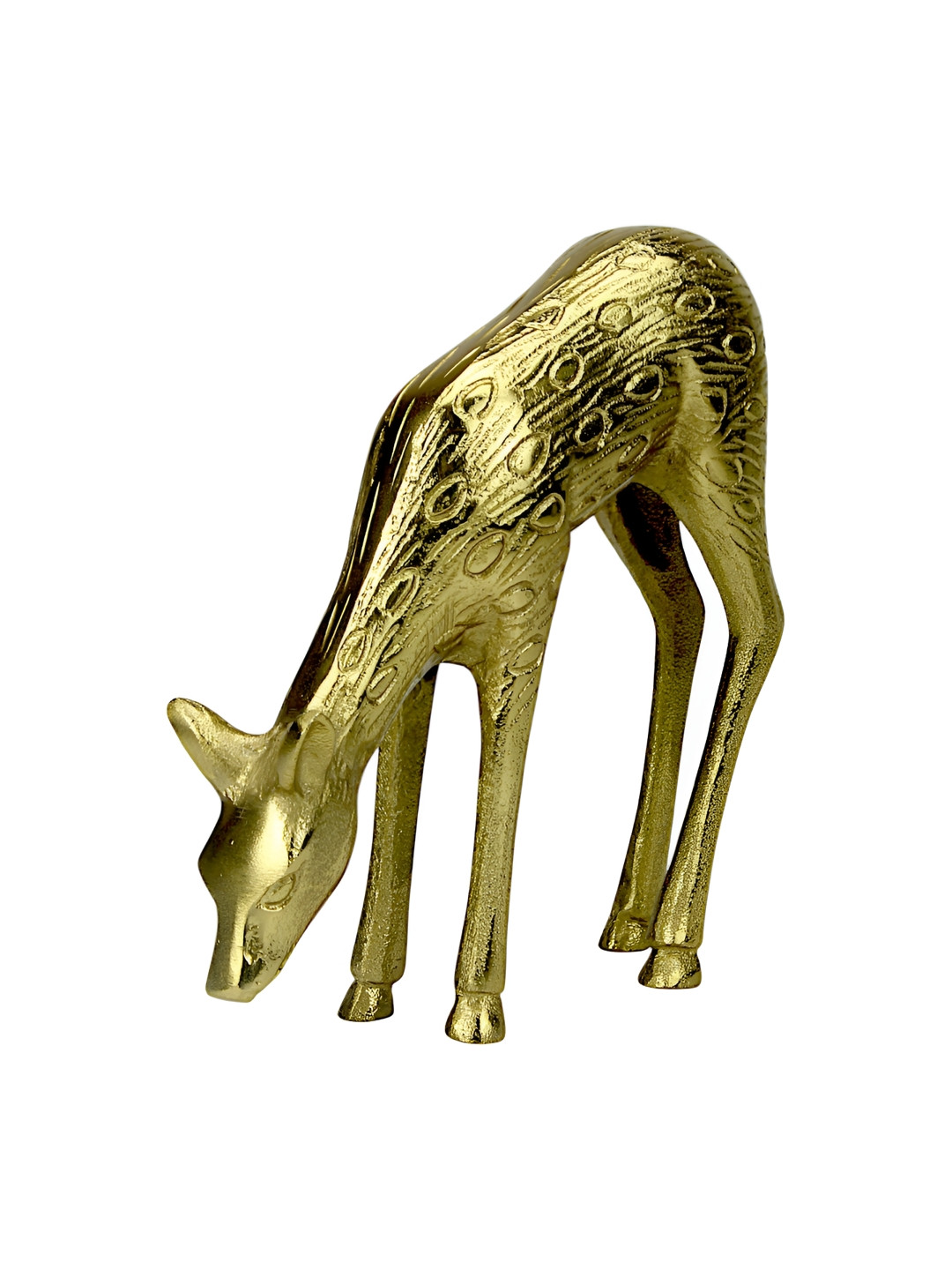 Hind Decor Christmas Deer Gold Aluminium Metallic Living Room Hand-Crafted Small Showpiece - 8.3 Inches