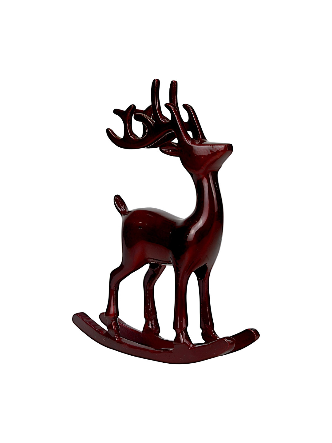 Hind Decor Reindeer On Rocking Base Maroon Aluminium Metallic Living Room Hand-Crafted Medium Showpiece - 9.1 Inches