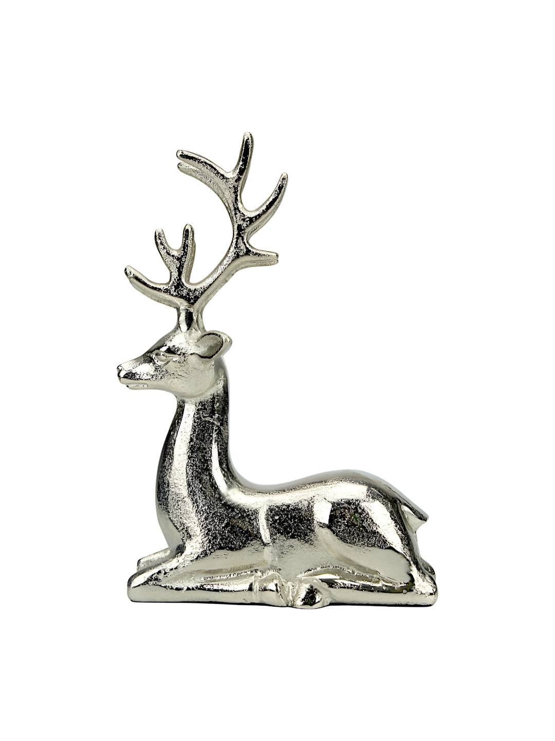 Hind Decor Sitting Reindeer Silver Metal Metallic Living Room Medium Showpiece - 11.8 Inches