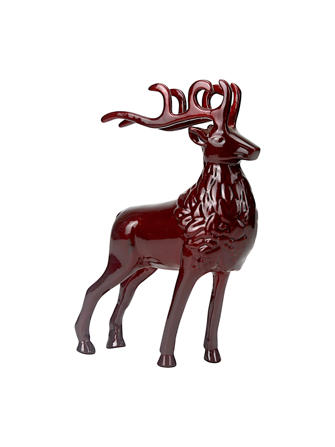 Hind Decor Long Horn Reindeer Red Aluminium Metallic Living Room Medium Showpiece - 9.8 Inches