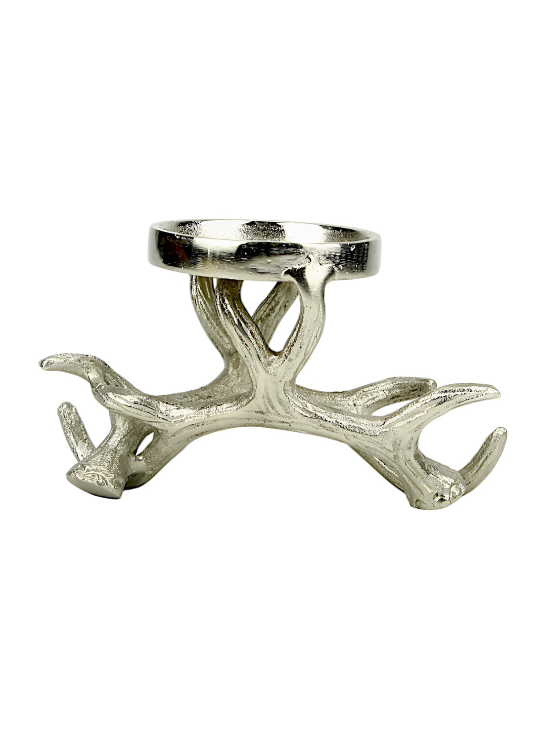 Hind Decor Silver-Toned Textured Glossy Branch Shape Candle Holder