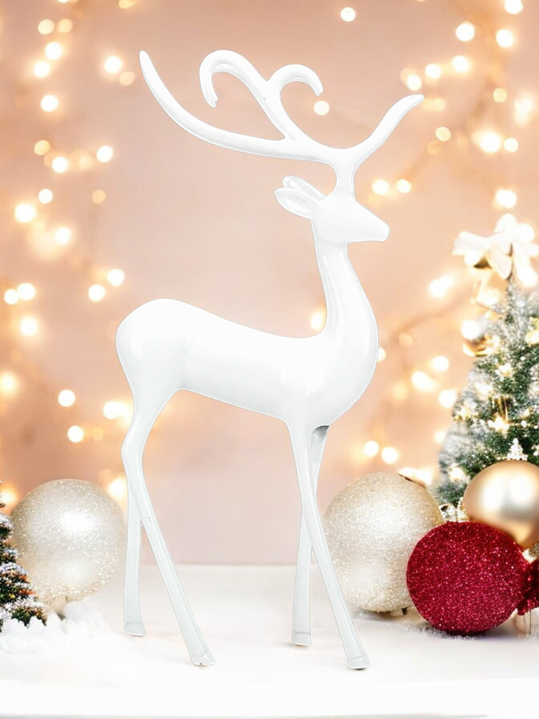 Hind Decor Reindeer White Aluminium Metallic Living Room Medium Showpiece - 17.7 Inches
