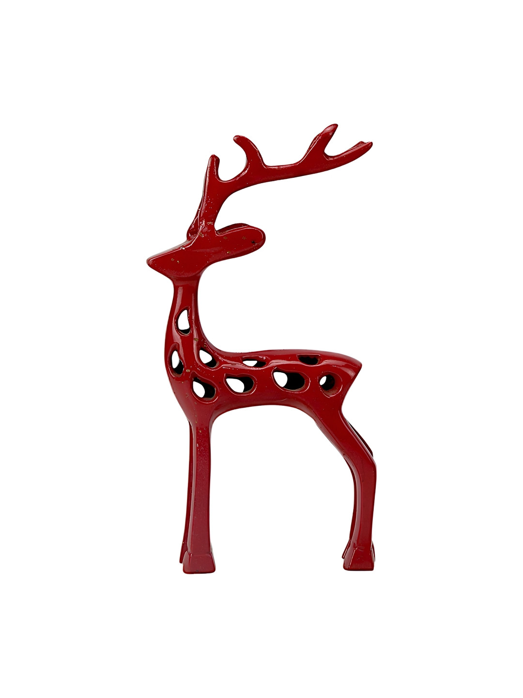 Hind Decor Reindeer Red Metal Metallic Garden Hand-Crafted Small Showpiece - 8.7 Inches