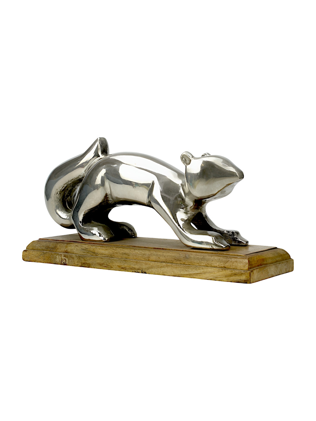 Hind Decor Squirrel with Base Silver Wood Natural Living Room Hand-Crafted Small Showpiece - 6.7 Inches