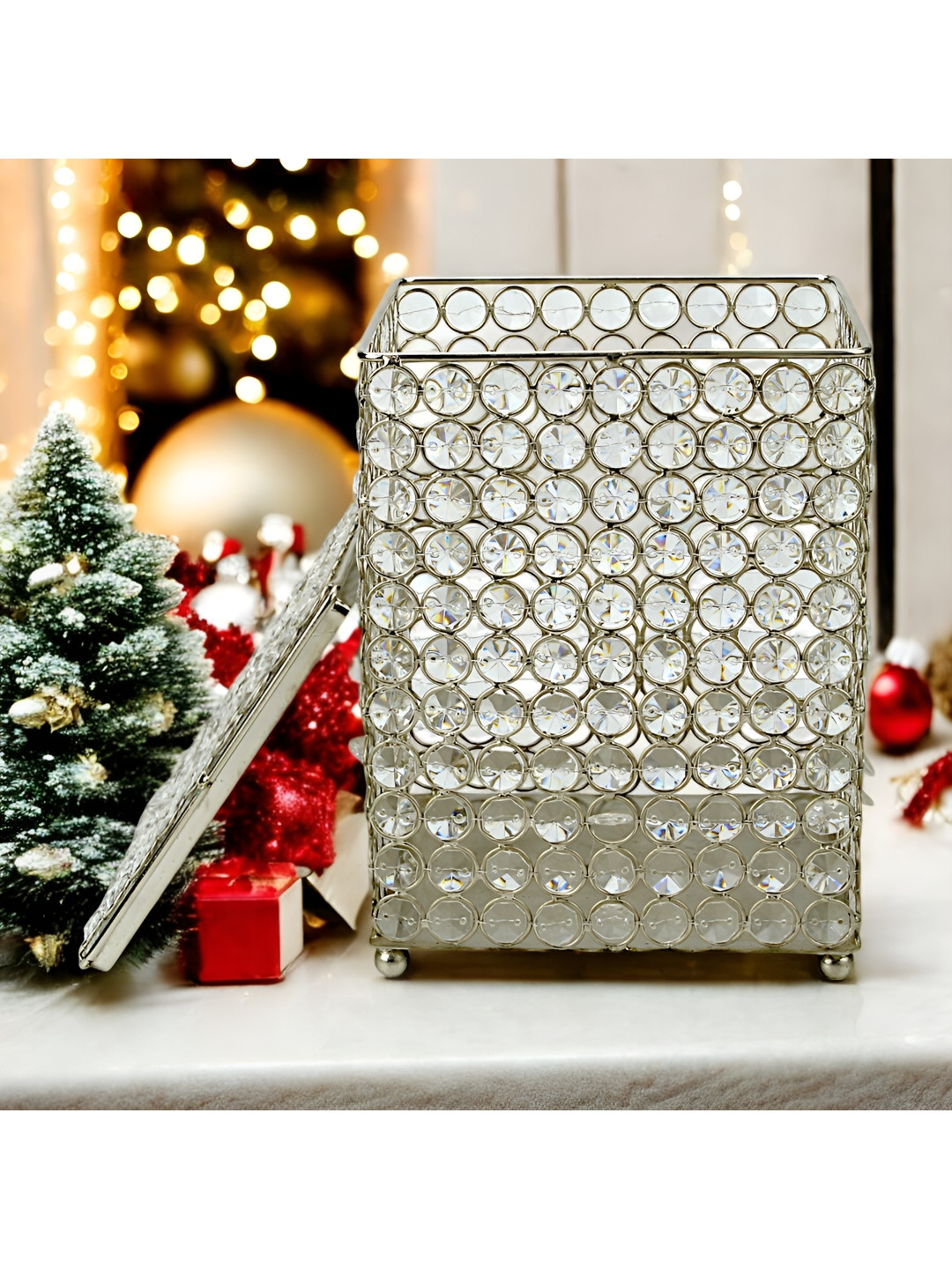 Hind Decor White and Gold-Toned Metal Mosaic Finish Christmas Box