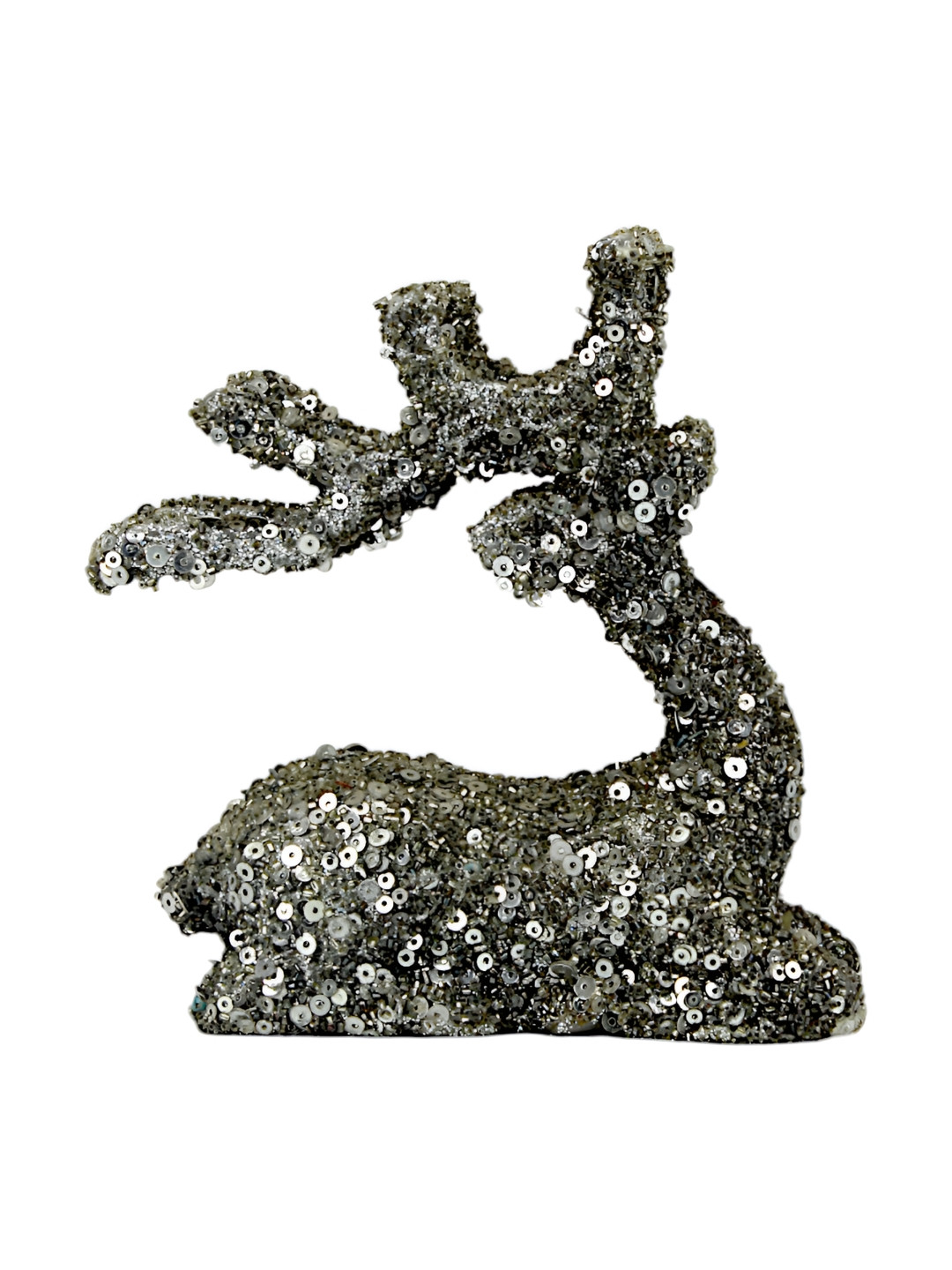 Hind Decor Sitting Reindeer Silver Metal Metallic Living Room Small Showpiece - 5.9 Inches