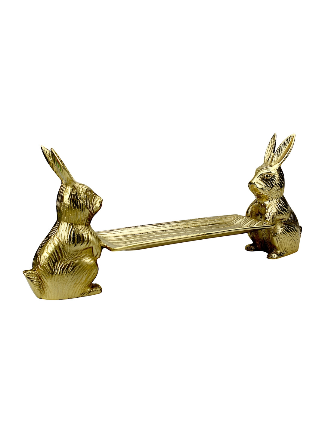 Hind Decor Bunny Holding Tray Gold Aluminium Metallic Living Room Hand-Crafted Medium Showpiece - 8.3 Inches