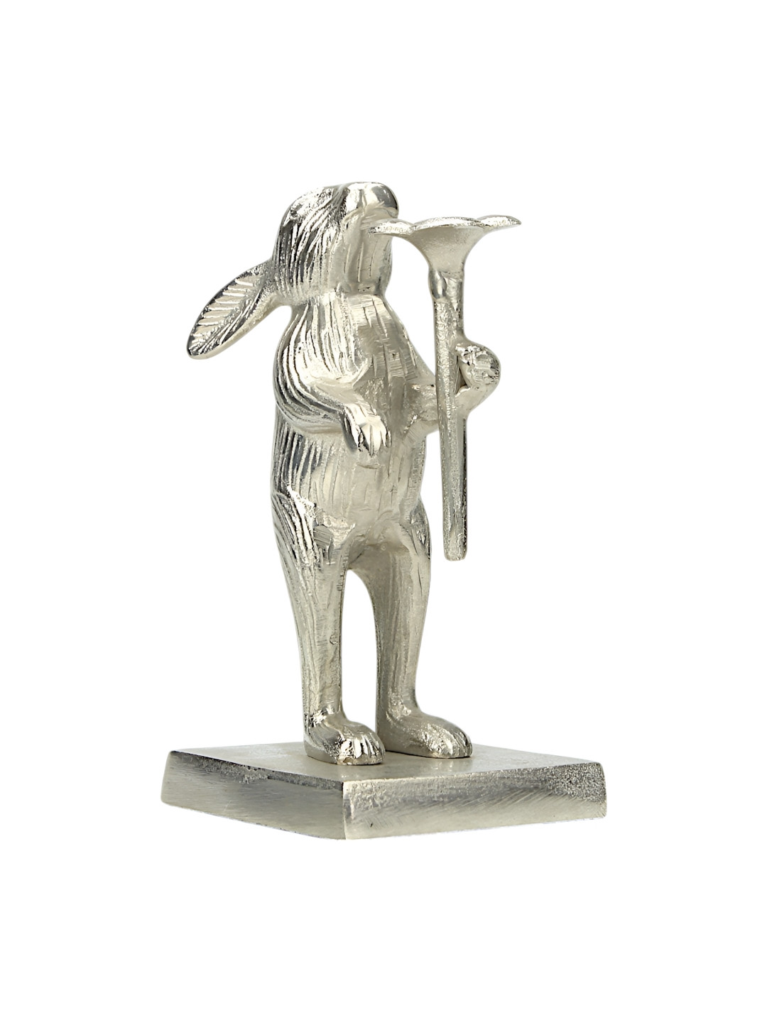 Hind Decor Standing Bunny Holding Flower Silver Metal Metallic Living Room Hand-Crafted Medium Showpiece - 8.3 Inches
