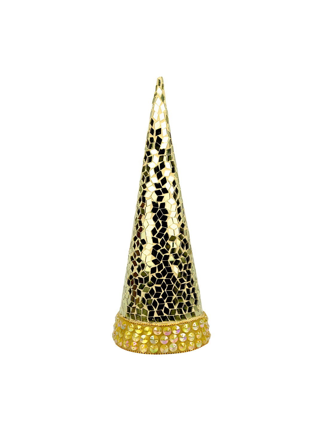 Hind Decor Christmas Tree Cone Gold Metal Metallic Living Room Hand-Crafted Small Showpiece - 12.6 Inches