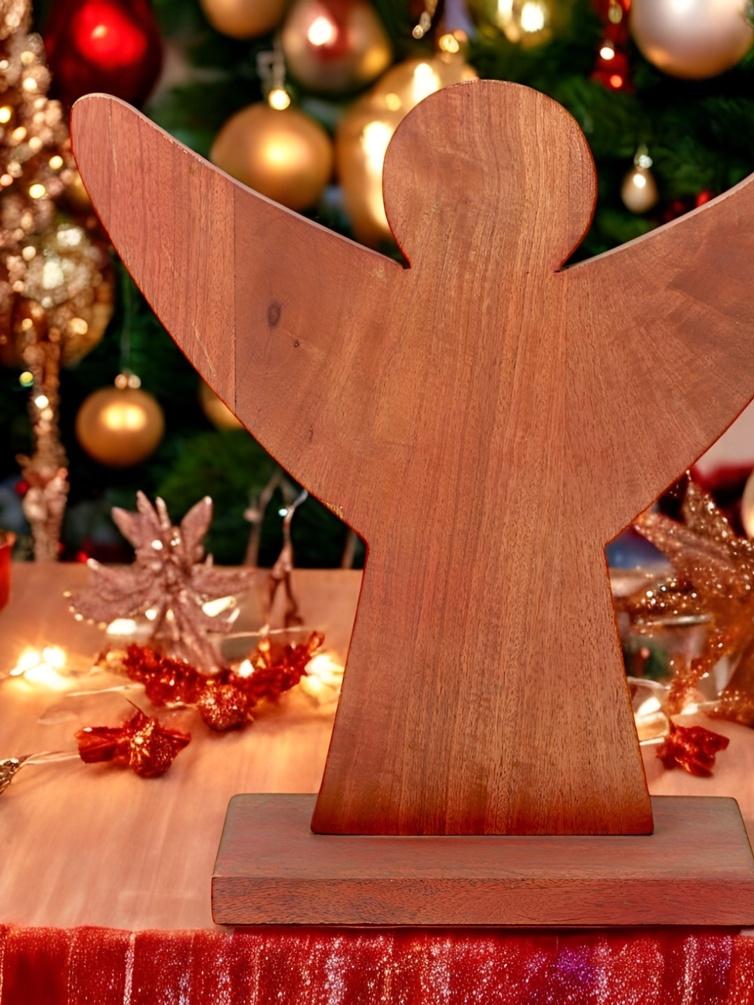 Hind Decor Guardian Angel Brown Wood Natural Living Room Hand-Crafted Medium Showpiece - 15 Inches