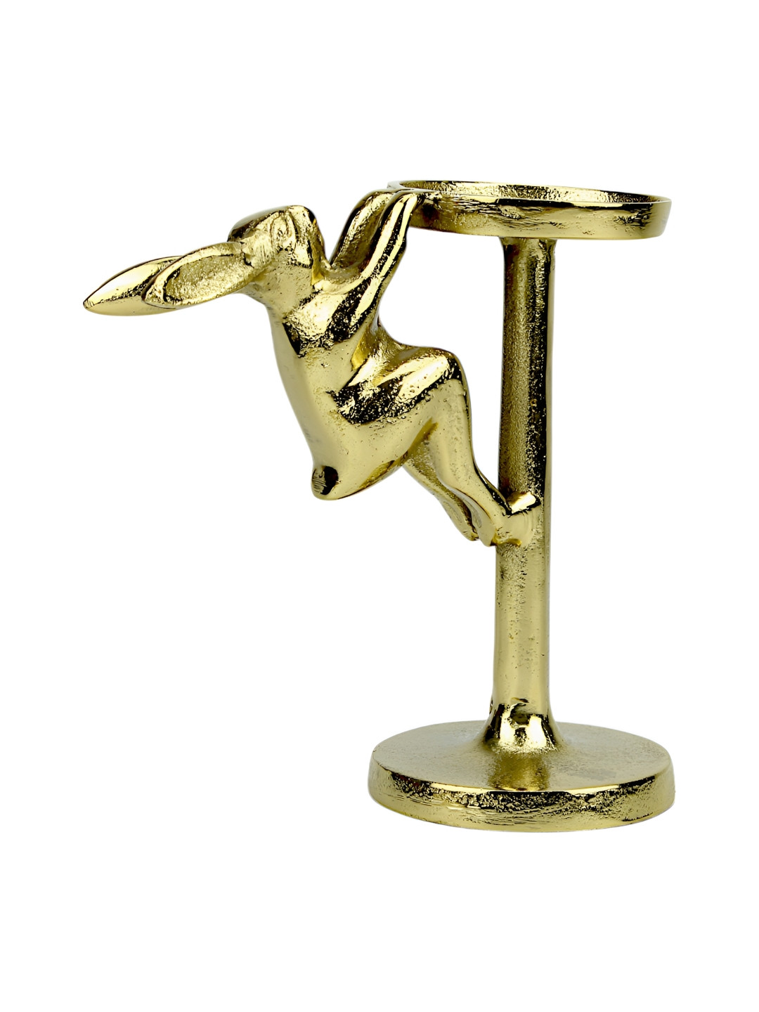 Hind Decor Sneaking Bunny Design Candle Holder Gold Aluminium Metallic Living Room Hand-Crafted Small Showpiece - 7.9 Inches