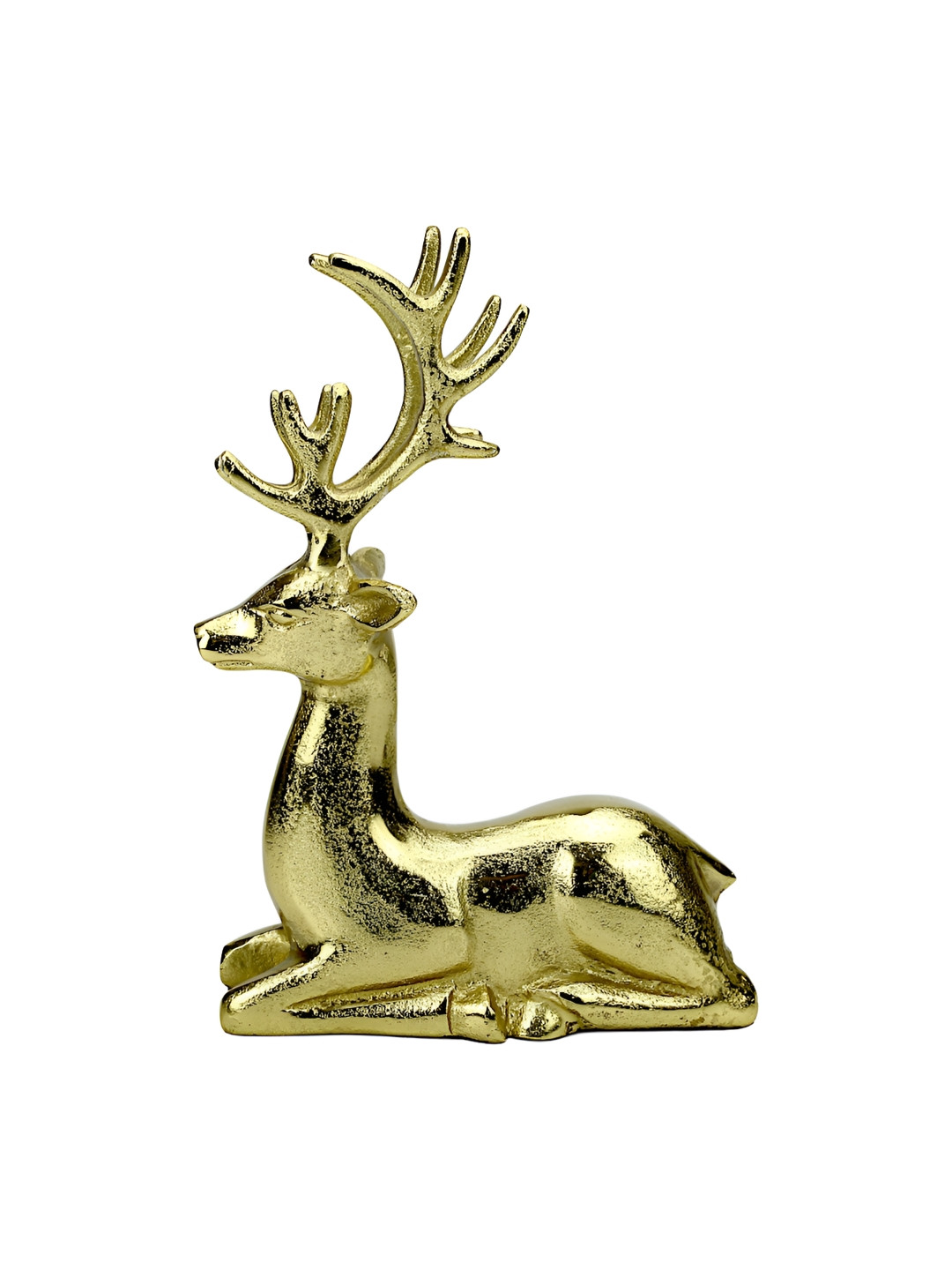 Hind Decor Sitting Deer Elegant Christmas Gold Aluminium Metallic Living Room Hand-Crafted Medium Showpiece - 11 Inches