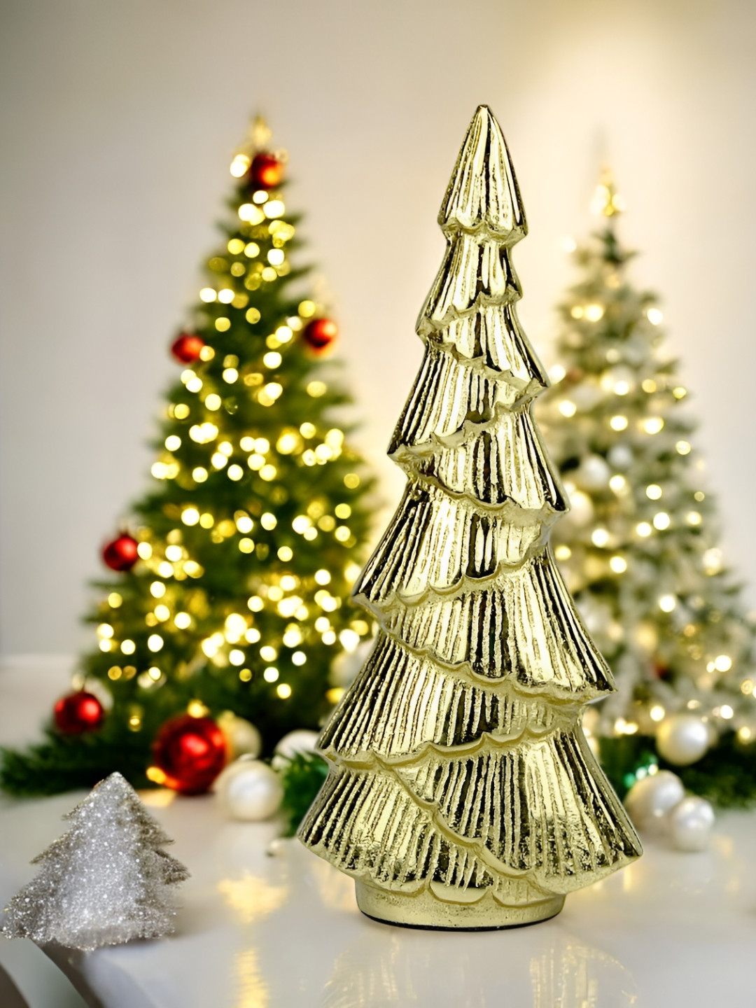 Hind Decor Gold-Toned Textured Aluminum Christmas Tree Festive Decor