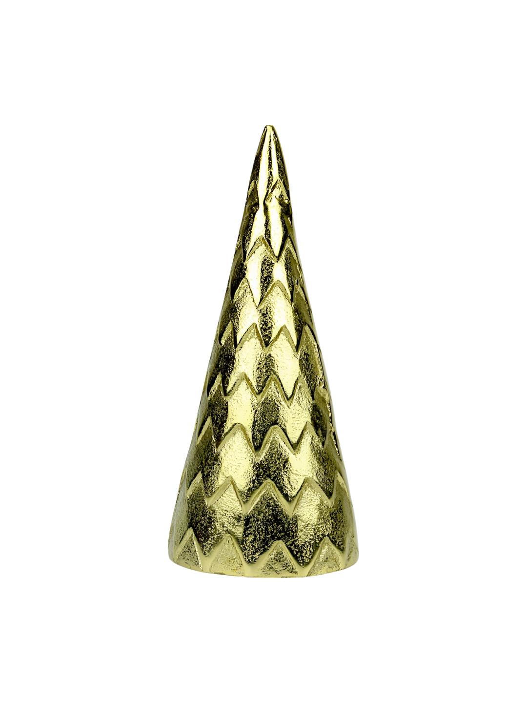 Hind Decor Christmas Cone Gold Aluminium Metallic Living Room Medium Showpiece - 10.2 Inches
