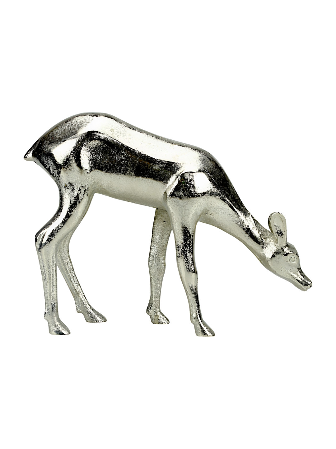 Hind Decor Christmas Standing Deer Silver Aluminium Metallic Living Room Hand-Crafted Medium Showpiece - 8.3 Inches