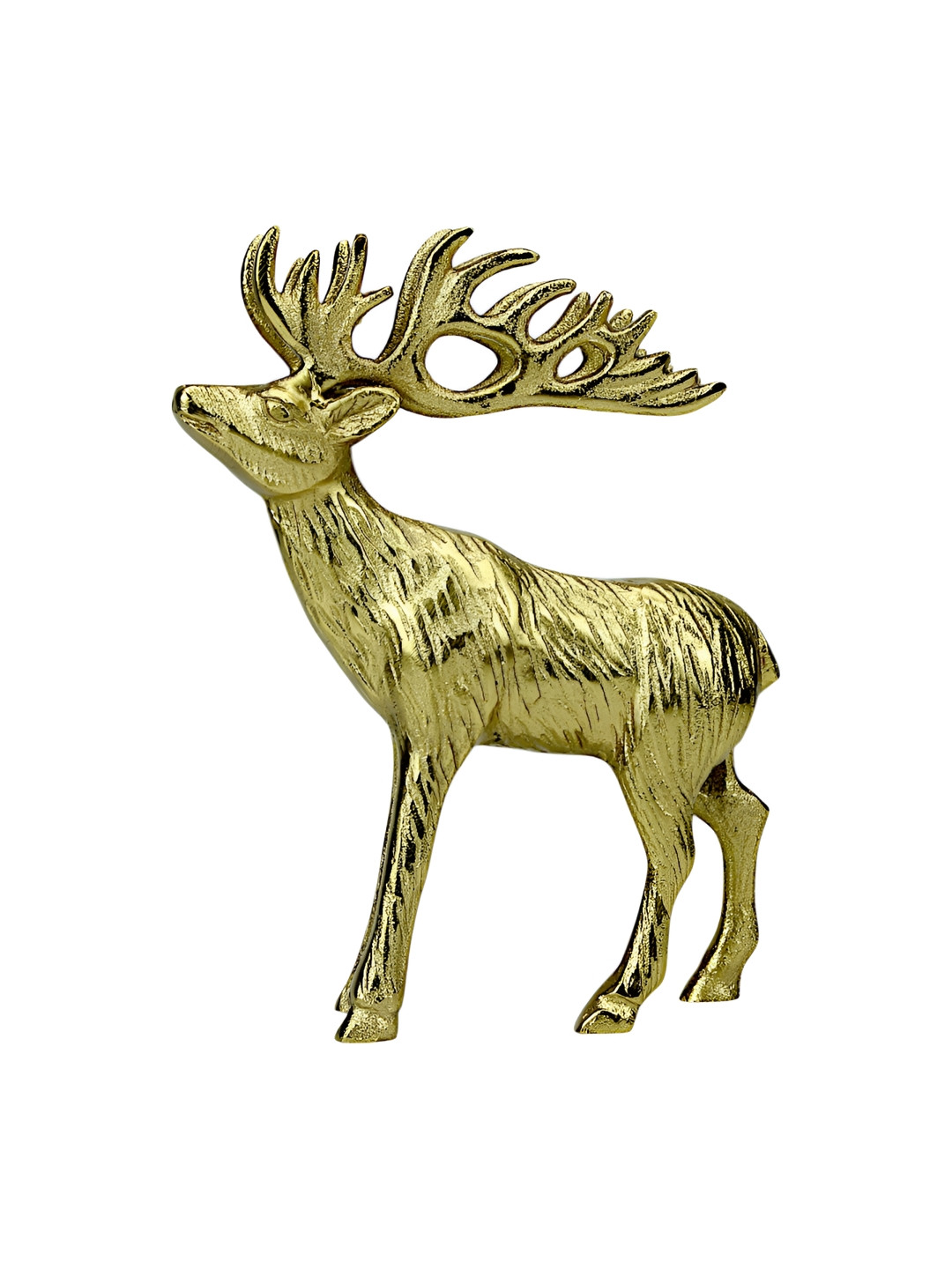 Hind Decor Christmas Reindeer Gold Aluminium Metallic Living Room Hand-Crafted Small Showpiece - 8.7 Inches