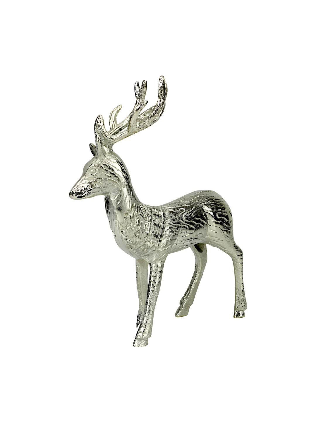 Hind Decor Christmas Standing Deer Silver Aluminium Metallic Living Room Hand-Crafted Medium Showpiece - 12.2 Inches